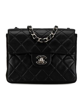 Chanel Black Lambskin Mini Square Single Flap Bag