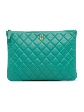 Chanel Teal Quilted Lambskin O-Case Clutch