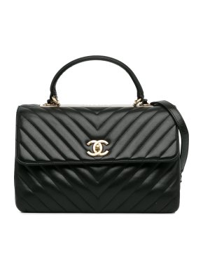Chanel Black Chevron Medium CC Lambskin Trendy Flap Bag