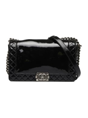 Chanel Black Patent Leather Medium Reverso Boy Bag 1