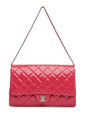 Chanel Pink Patent Leather Clutch with Chain