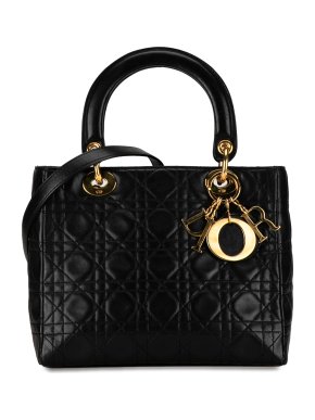 Dior Black Medium Lambskin Cannage Lady Dior