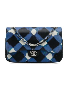 Chanel Blue Check Jumbo Classic Airline Double Flap Bag