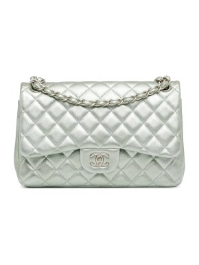 Chanel Silver Lambskin Jumbo Classic Double Flap