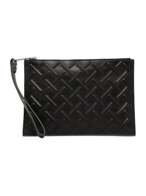 Bottega Veneta Black Embossed Leather Clutch Bag