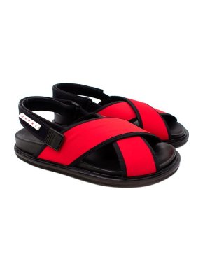 Marni Fussbett Two-Tone Crossover-Strap Leather Sandals