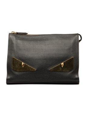 Fendi Black Leather Monster  Clutch