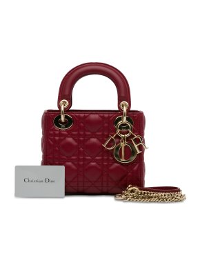 Deep Red Mini Lambskin Cannage Lady Dior