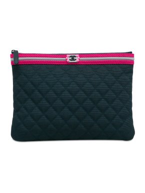 Chanel Navy Quilted Nylon Fluo Boy O Case Clutch