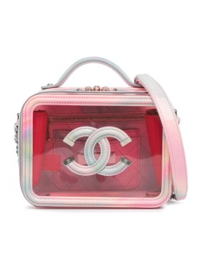 Chanel Pink Small Rainbow PVC CC Filigree Vanity Case