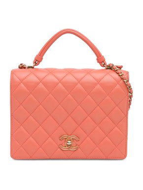 Chanel Coral CC Quilted Lambskin Top Handle Flap