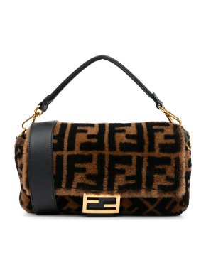 Fendi Shearling Small Zucca Baguette Bag