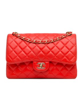 Chanel Red Lambskin Jumbo Classic Double Flap