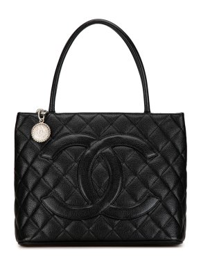 Chanel Black Caviar Leather Medallion Tote Bag