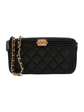 Chanel Black Caviar Small Boy Clutch  on Chain