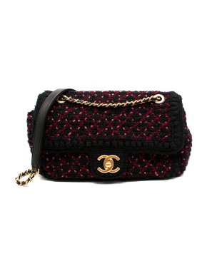 Chanel Black KnittedTweed CC turn-lock Shoulder Bag
