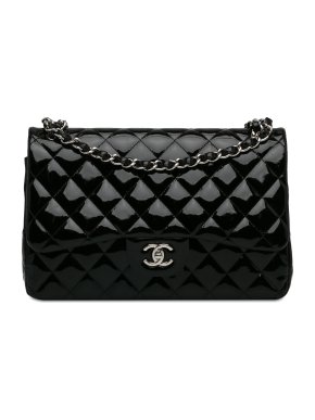 Chanel Black Patent Leather Jumbo Double Flap Bag