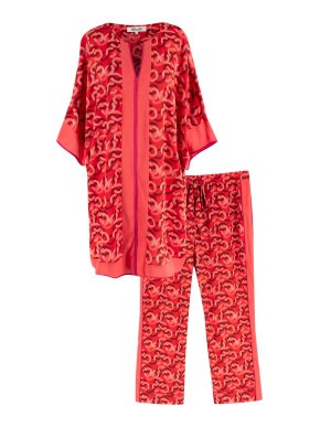 Diane Von Furstenberg Red Patterned Trouser and Blouse Set
