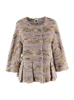 M Missoni Silver Tweed Peplum Detail Jacket