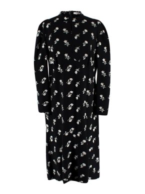 Erdem Black & White Floral Embroidered Long Sleeved Dress