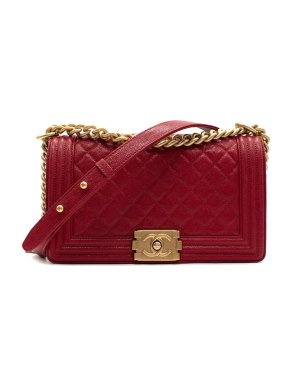 Chanel Red Caviar Leather Medium Boy Bag