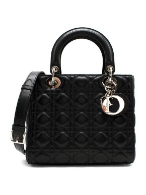 Dior Black Medium Lambskin Cannage Lady Dior with Champagne Gold Hardware