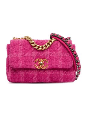 Chanel Pink Tweed Medium 19 Flap Bag