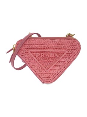 Prada Pink Mini Raffia Logo Embroidered Triangle Pouch
