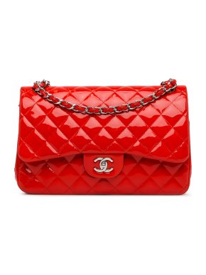 Chanel Red Patent Leather Jumbo Double Flap Bag