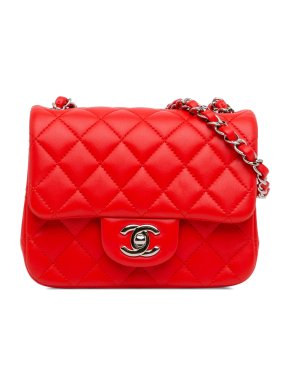 Chanel Red Lambskin Mini Square Single Flap Bag 1