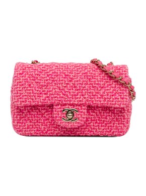 Chanel Pink Classic Tweed Mini Rectangular Flap