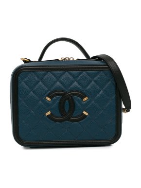 Chanel Navy and Black Medium Caviar Leather Vanity Case