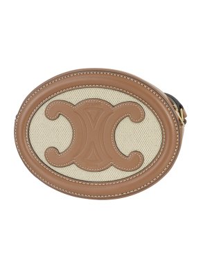 Celine Tan Leather And Canvas Cuir Triomphe Oval Crossbody