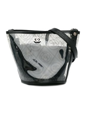 Chanel Black Camellia PVC Bucket Bag