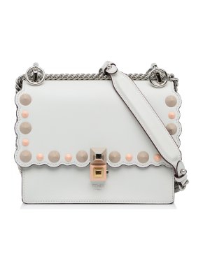Fendi White Studded Scalloped Kan I Crossbody Bag