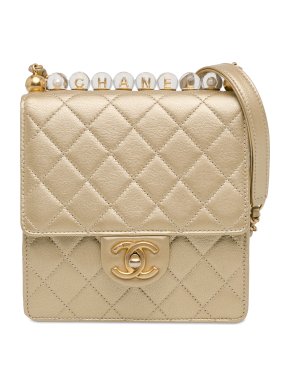Chanel Gold Small Lambskin Chic Pearls Flap Bag
