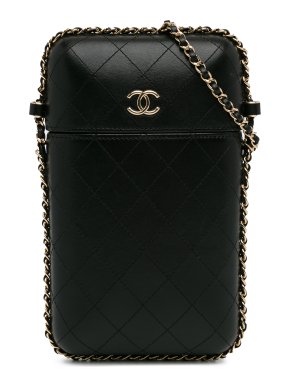 Chanel Black CC Lambskin Chain Around Phone Holder