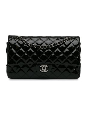 Chanel Black Patent Leather Medium Double Flap Bag