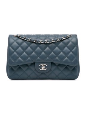 Chanel Blue Lambskin Jumbo Double Flap Bag