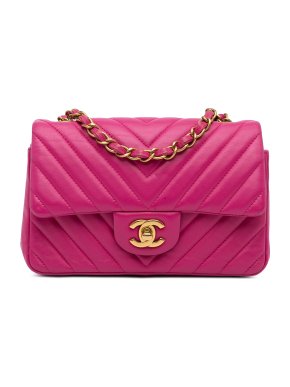 Chanel Pink Chevron Leather Mini Classic Lambskin Flap