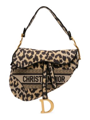Dior Leopard Print Mizza Embroidered Canvas Saddle Bag