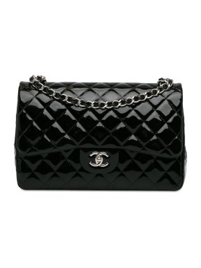 Chanel Black Patent Leather Jumbo Double Flap Bag