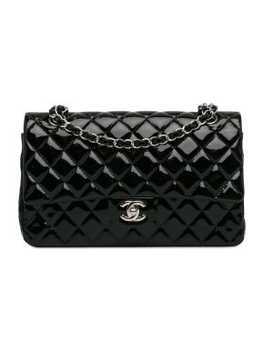Chanel Black Patent Leather Medium Double Flap Bag