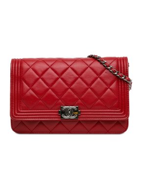 Chanel Red Lambskin Boy Wallet On Chain