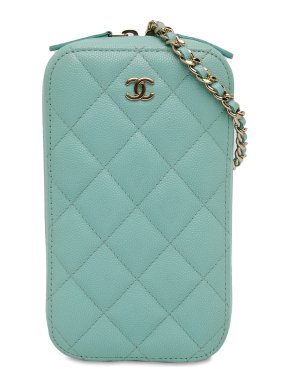 Chanel Blue CC Quilted Caviar Zip Phone Case
