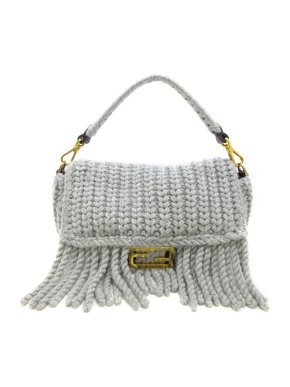 Fendi Grey Knitted Wool Fringe Baguette Bag