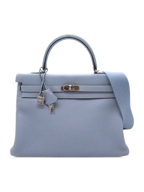 Hermes Kelly 35 Retourne in Bleu Lin Togo Leather with Palladium Hardware