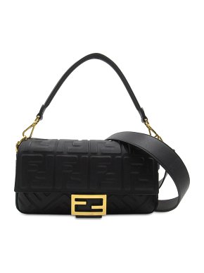 Fendi Black Zucca Embossed Baguette Bag