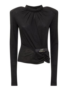 The Attico Black Ruched Shoulder Pad Blouse