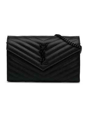 Saint Laurent Black Grain De Poudre Cassandre Envelope Wallet on Chain
